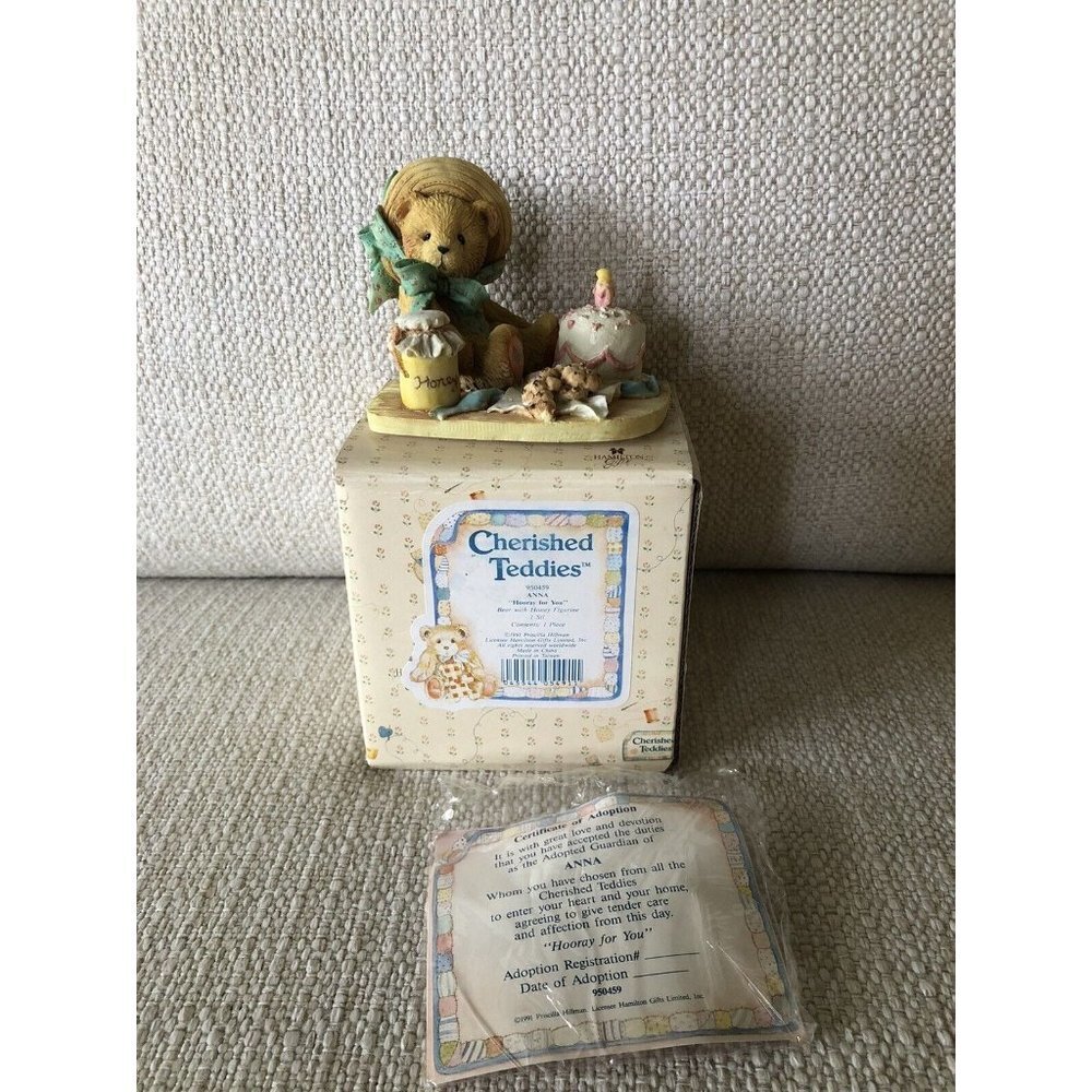 Cherished Teddies Bear Figurine 1991 Anna “Hooray For You” Enesco #950459 NIB